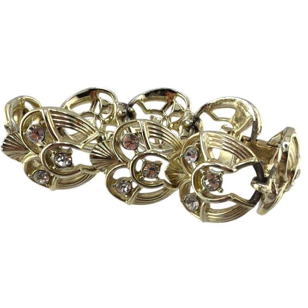 Vintage Coro Pegasus Gold Tone Rhinestone Bracelet